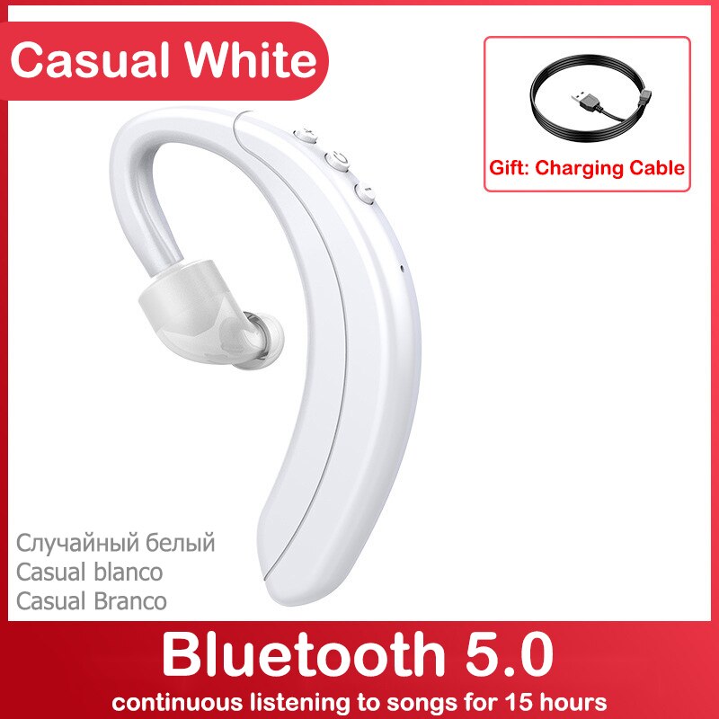 Draadloze Bluetooth Oortelefoon Business Lawaaibeheersing Headset Met Microfoon Sport Oorhaak Oortelefoon Voor Iphone 12 Samsung Xiaomi: white-guzhuan