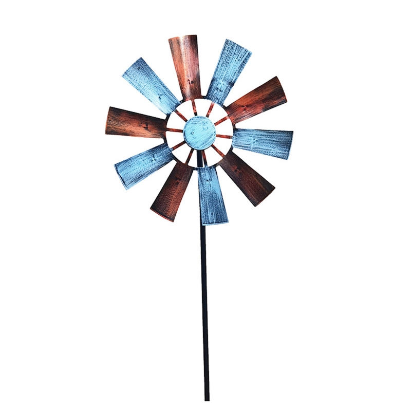 Ferro forjado giratório moinho metal girador paisagem ornamento para pátio ar livre quintal gramado pinwheel: Cinza escuro
