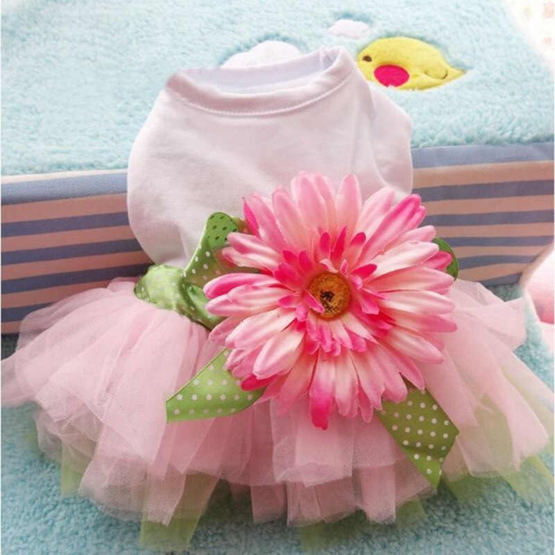 Dog Clothes Dress With Big Sunflower Soft Cotton Princess Dress For Puppy Teddy Dogs Dress For Dog Pet