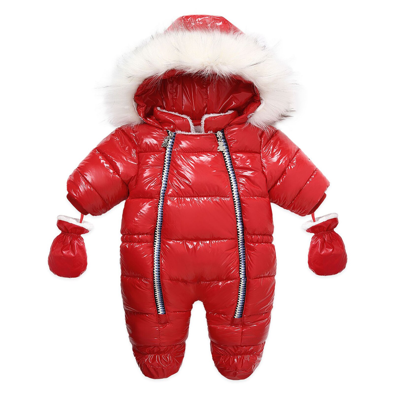 Macacão infantil de pele com capuz, macacão infantil de pele com luvas, impermeável, verniz, zíper, newbron: Vermelho / 12 m