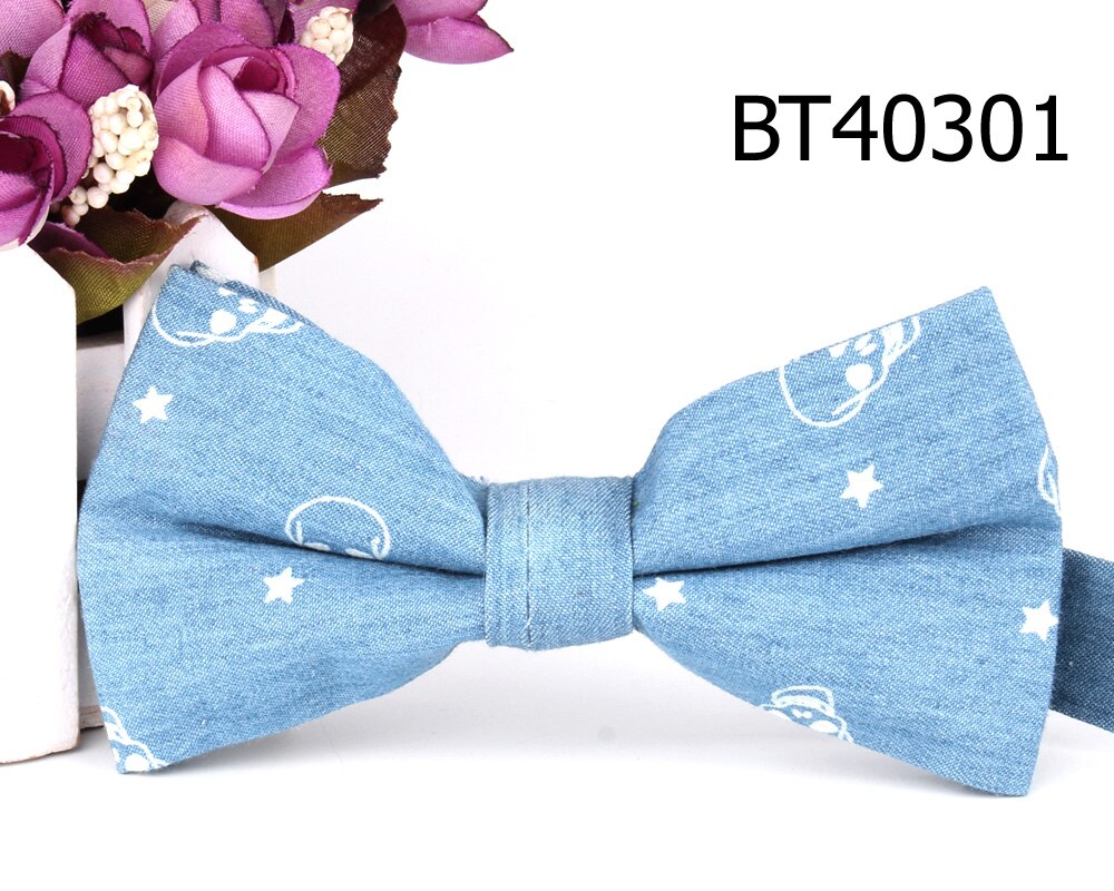 Nœud papillon en jean pour marié, pour homme et femme, cravate en Denim, bleu, motif Floral: BT40301