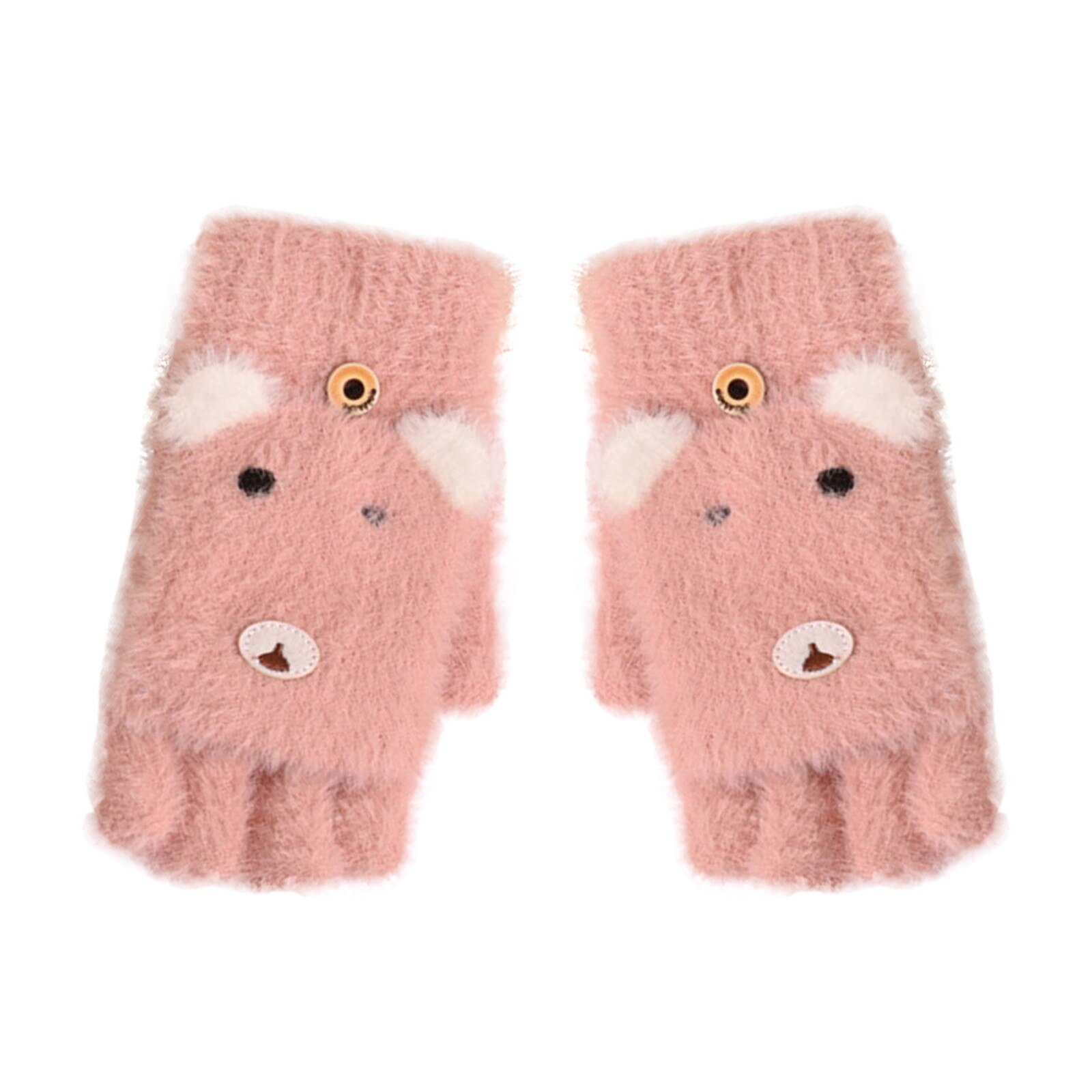 Gants à rabat Convertible en laine et cachemire, mitaines avec housse de mitaine, dessin animé, hiver, pour enfants en bas âge, en Stock,: Pink