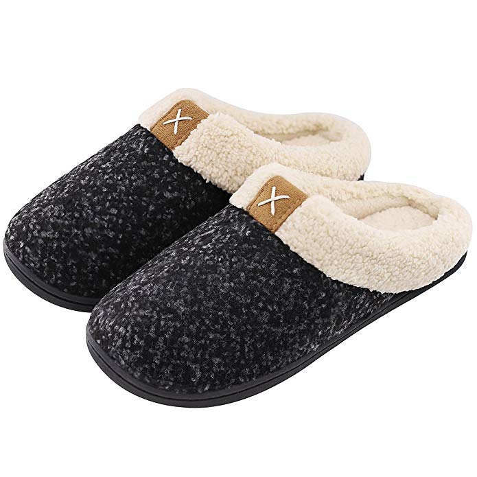 Asifn Mannen Thuis Gezellige Traagschuim Slippers Met Bont Warm Indoor Man Basic Antislip Winter Slippers Sepatu Pria mannen Schoenen: Black / 8
