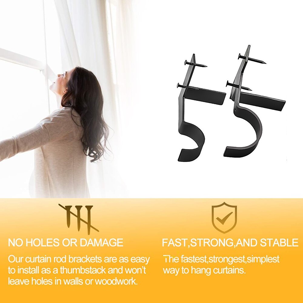 2pcs Bracket Hang Curtain Rod Holders Tap Right Into Window Frame Rod