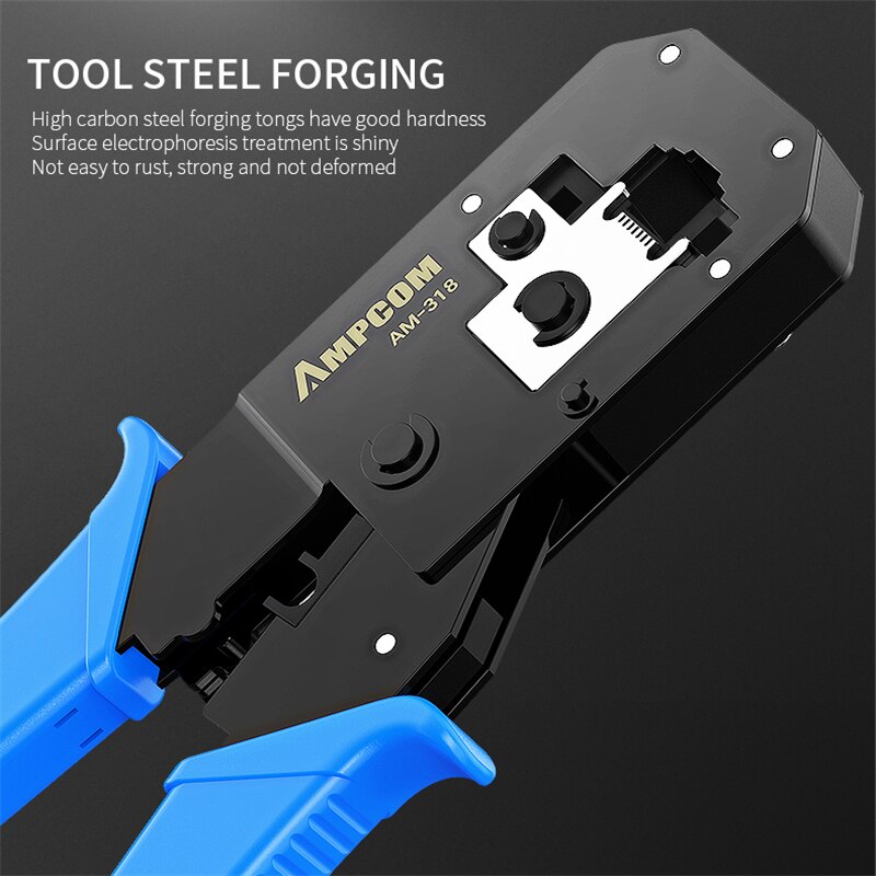 AMPCOM Pratical Series Blue RJ11 RJ45 Crimping Tool Crimping Pliers Network Cable CrimpTool for 6P 8P RJ-11/RJ-12 RJ-45