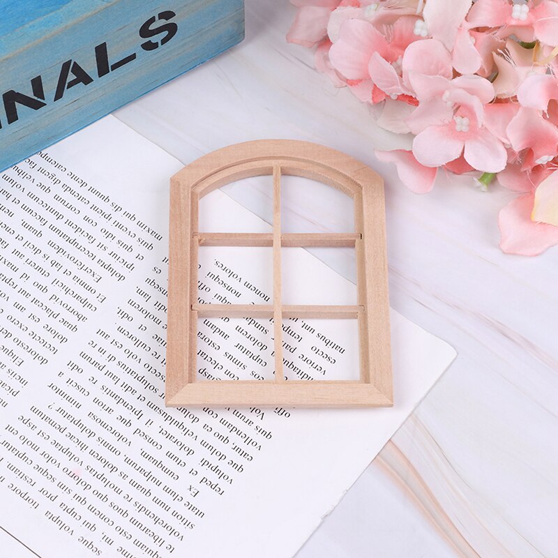 Houten Miniatuur Deel 1:12 Dollhouse Boog Venster Zes Pleinen Hout Simulatie Kamer/Meubels Mypanda