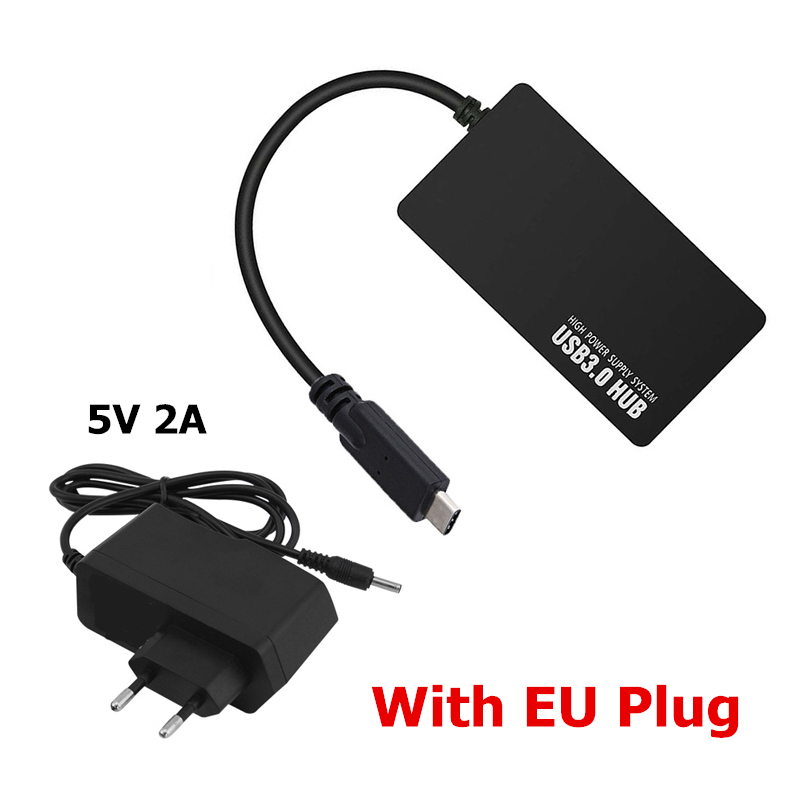 USB-C HUB 3.0 4 Poorten OTG USB 3.0 HUB EU/AU/US/UK DC 5 V Power adapter Type C Splitter Voor Macbook Xiaomi Laptop Accessoires: With EU Adapter