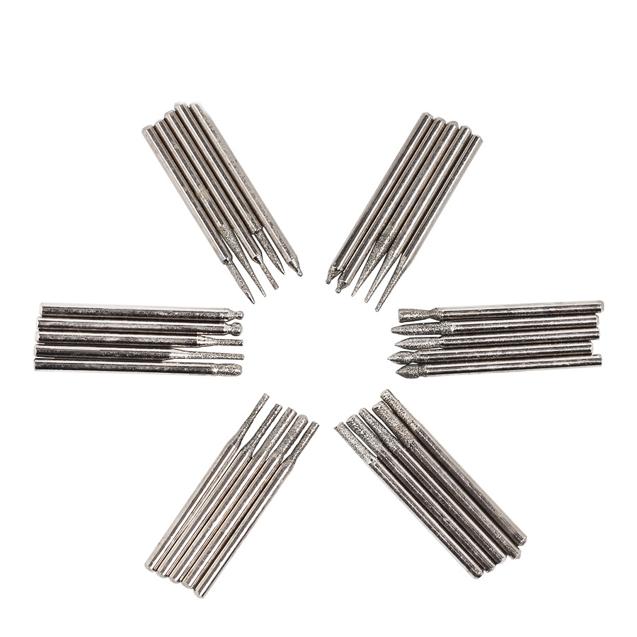 30 Stuks 3Mm Shank Diamant Slijpen Naalden Punt Graveren Carving Polijsten Glas Jade Steen Boor Dremel Rotary Tool set