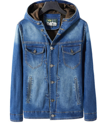 Winter Men's Hooded Denim Jacket coat Outdoor Casual Loose fit outfit comfortable men's clothing plus size M-4XL blouse: Sky blue / M