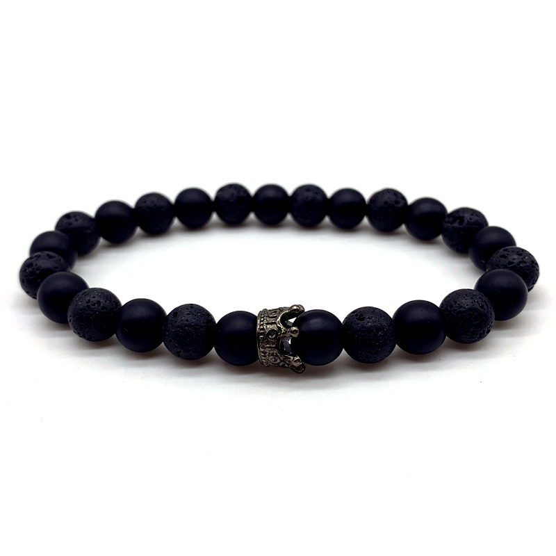 Korona Charm bransoletka mężczyźni 2022 moda prosty kamień lawowy matowy bransoletka z koralików dla mężczyzn biżuteria prezent Pulsera Hombre: 14