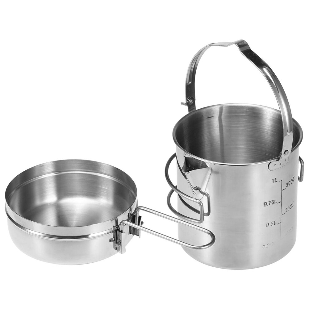 Portable Outdoor Camping Pots Camping Cookware and Pans Set Cook Gear for Family Hiking Camping Cook Silver Camping cooker