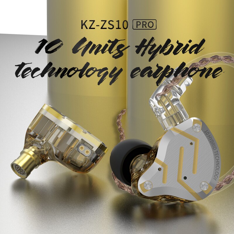 KZ ZS10 Pro Gold Earphones 4BA+1DD Hybrid 10 Drivers HIFI Bass Earbuds In Ear Monitor Earphones Noise Cancelling Metal Headset