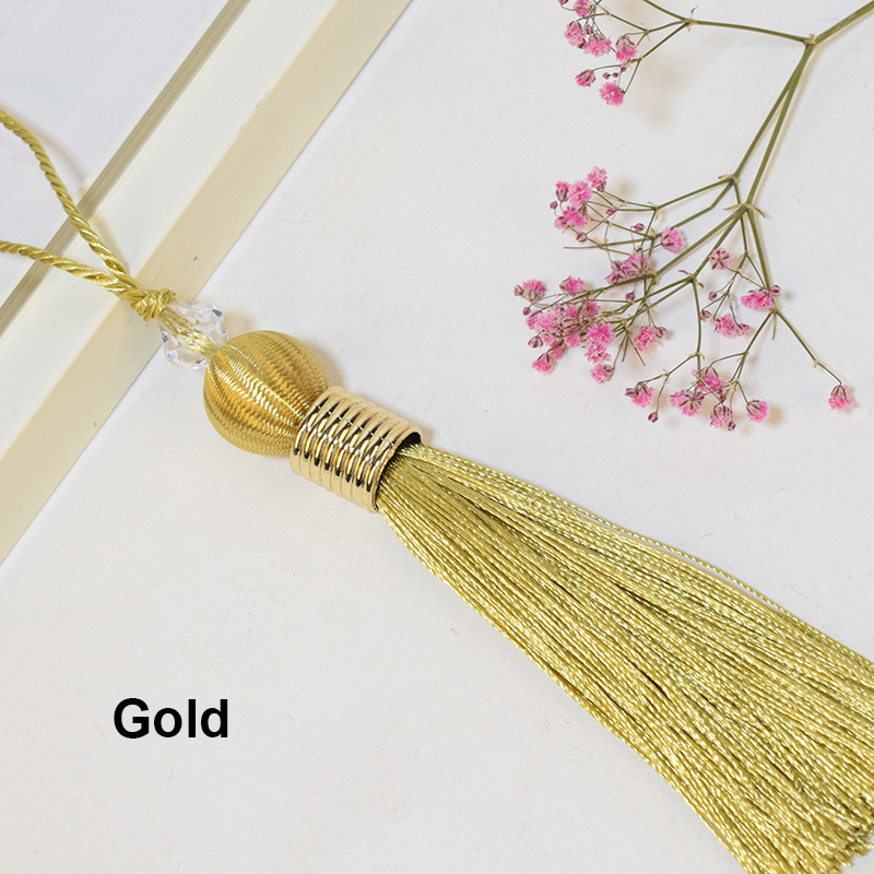 Pompon boule avec corde suspendue 10cm, 2 pièces/lot, garniture pompon à coudre en soie, décoration clé pour rideau, décoration de la maison: Gold