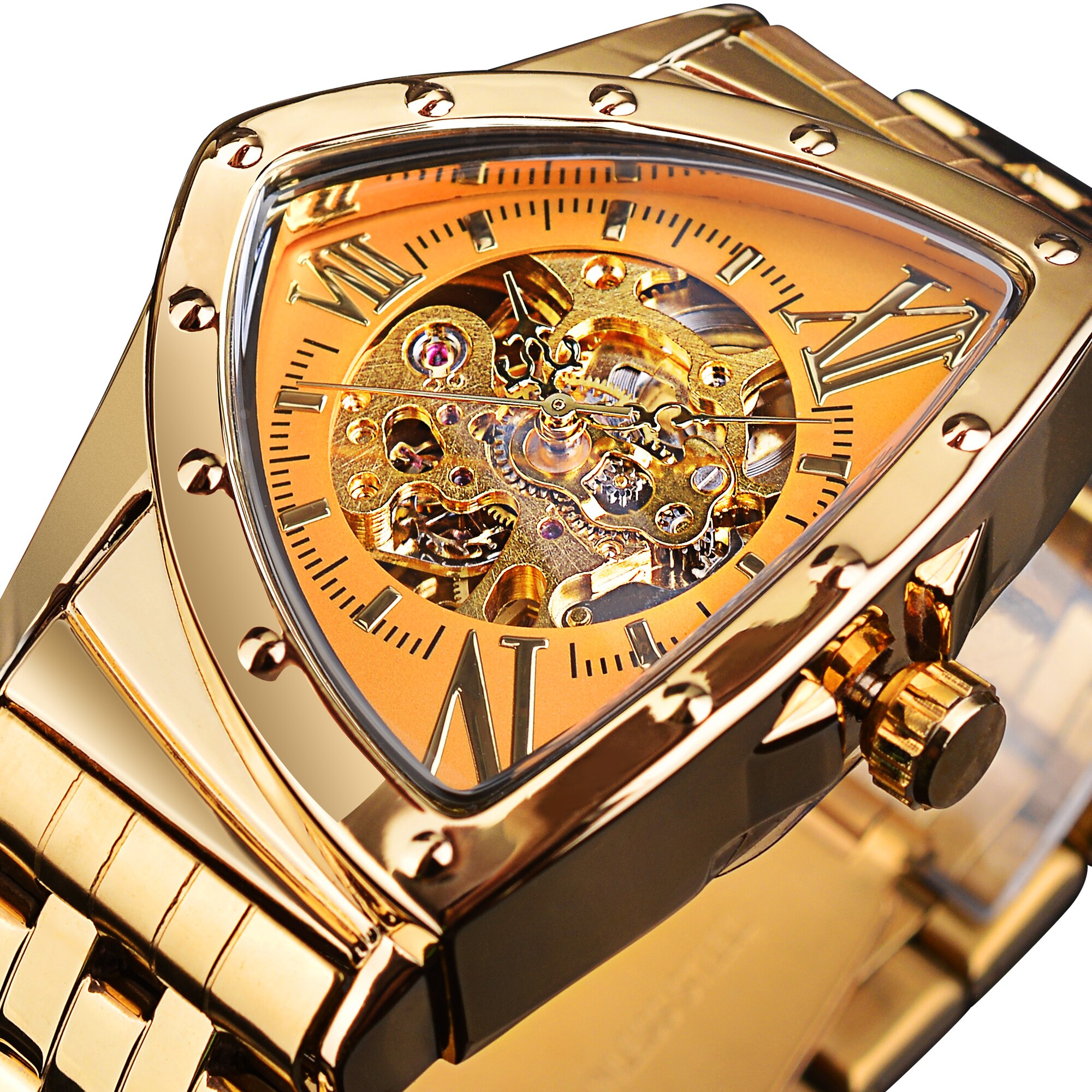 DUNCOUGAR – montre mécanique triangulaire pour hommes, cadran automatique, en acier inoxydable, noir, argent, horloge de supérieure: GMT1199-5