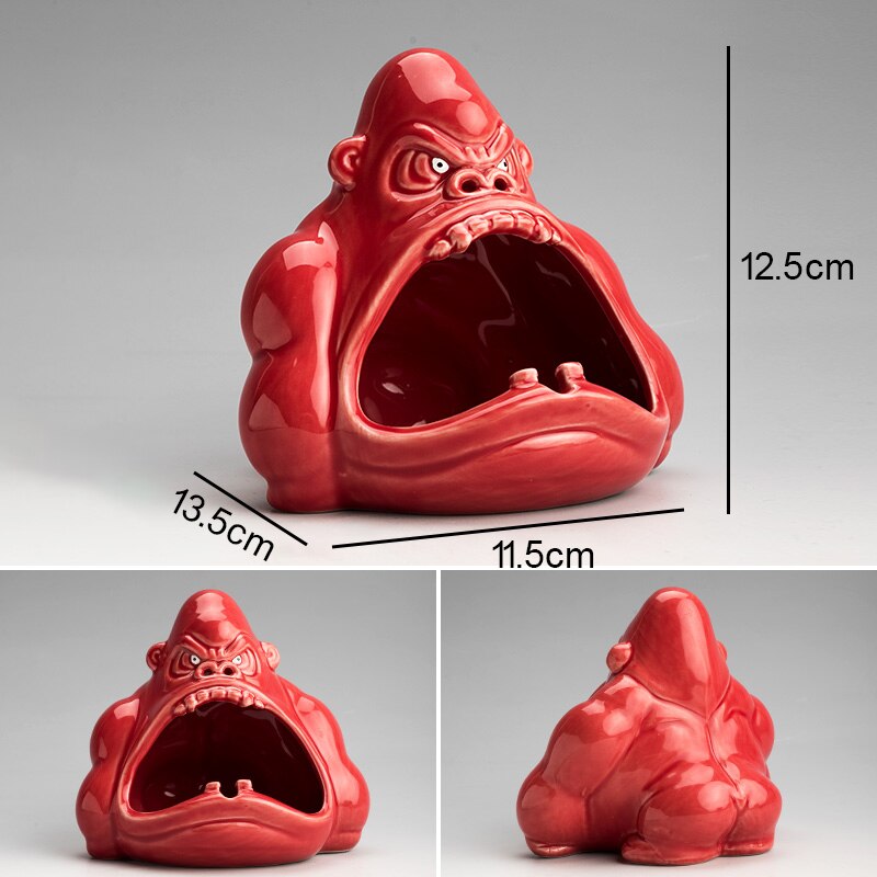 Cute Cartoon Small Animal Ashtray Gorilla Anti-Fly Ash Ceramic Household Living Room Car Ashtray: S-Red