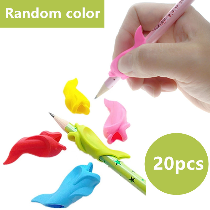 20 impugnature per matita in silicone a forma di delfino, anelli per penna antiscivolo stile pesce per studenti, bambini, scrittura a mano, correzione della postura