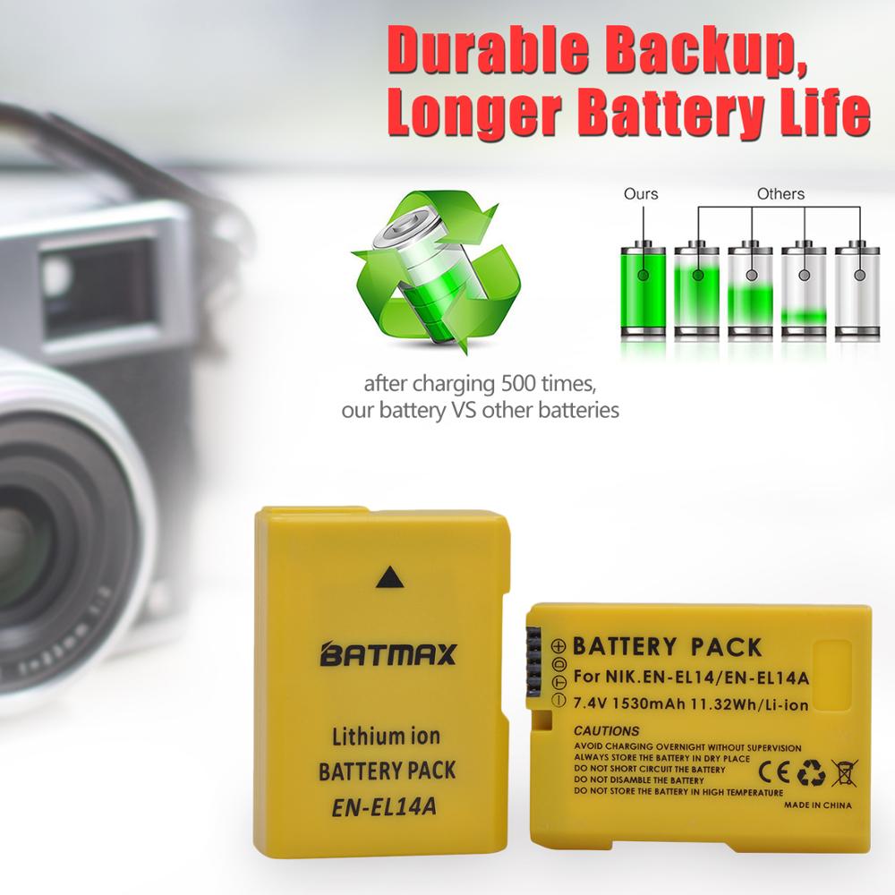 Batmax EN-EL14 EN-EL14a Batterij Akku + Lcd Usb Dual Charger Voor Nikon P7800,P7700,P7100,P7000, d5600, D5500,D5300,D5200,D5100,D3200