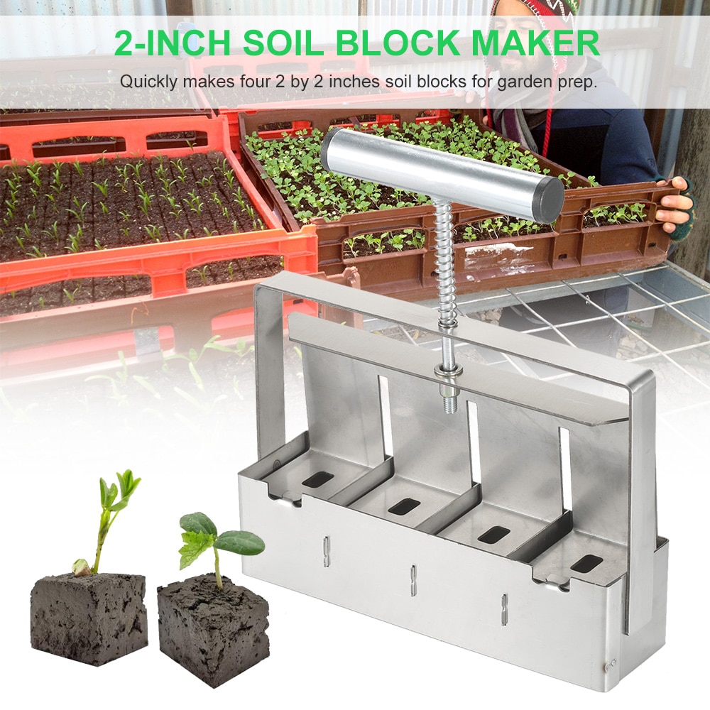 Handheld Soil Blocker 2-Inch Soil Block Maker Soil Blocking Tool with Dibbles Dibbers for Garden Prep