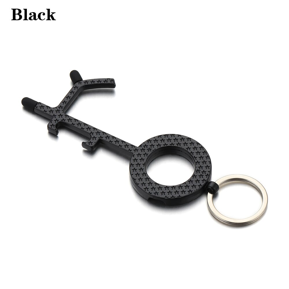 1PC wielofunkcyjny metalowy bezdotykowy mechanizm otwierania drzwi EDC bez dotykania winda mechanizm otwierania drzwi uchwyt breloczek przycisk akcesoria: czarny