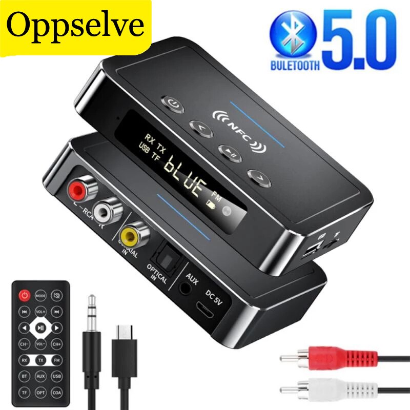 Bluetooth 5.0 Receiver Transmitter 3.5mm AUX Jack RCA Optical FM Mic Wireless NFC Stereo Audio Adapter For TV 4.8 PC Headphone