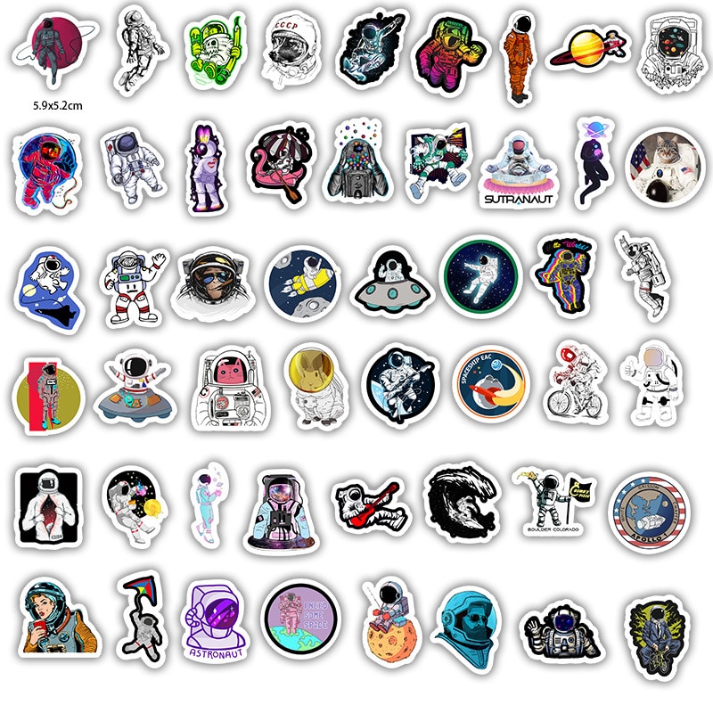50 Stickers for Decoration Stationery of NASA Astronauts' Suitcases, Mobile Phones, Laptops, Skateboards, Children
