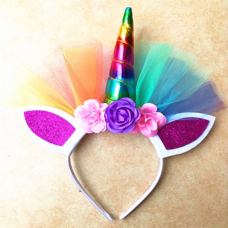 1PC Glitter Unicorn Horns Headbands for Kids Beautiful Flower Headwear Rabbit Ears DIY Hair Accessories Halloween Party