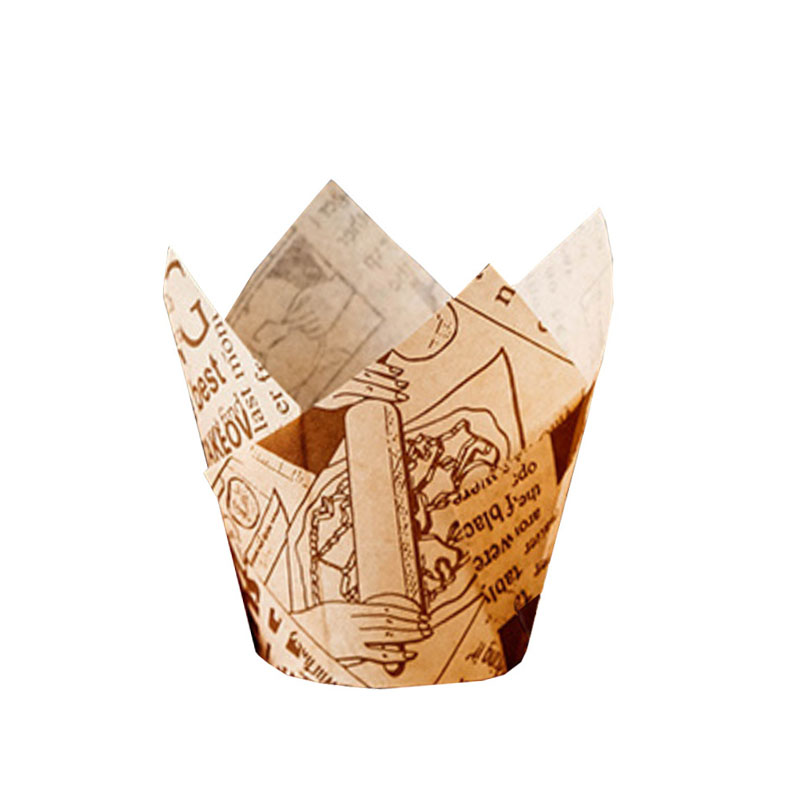 50 stk avisstil cupcake liner bagningskop til bryllupsfest caissettes tulipan muffin cupcake papir kop olietæt kageindpakning: Lysegul