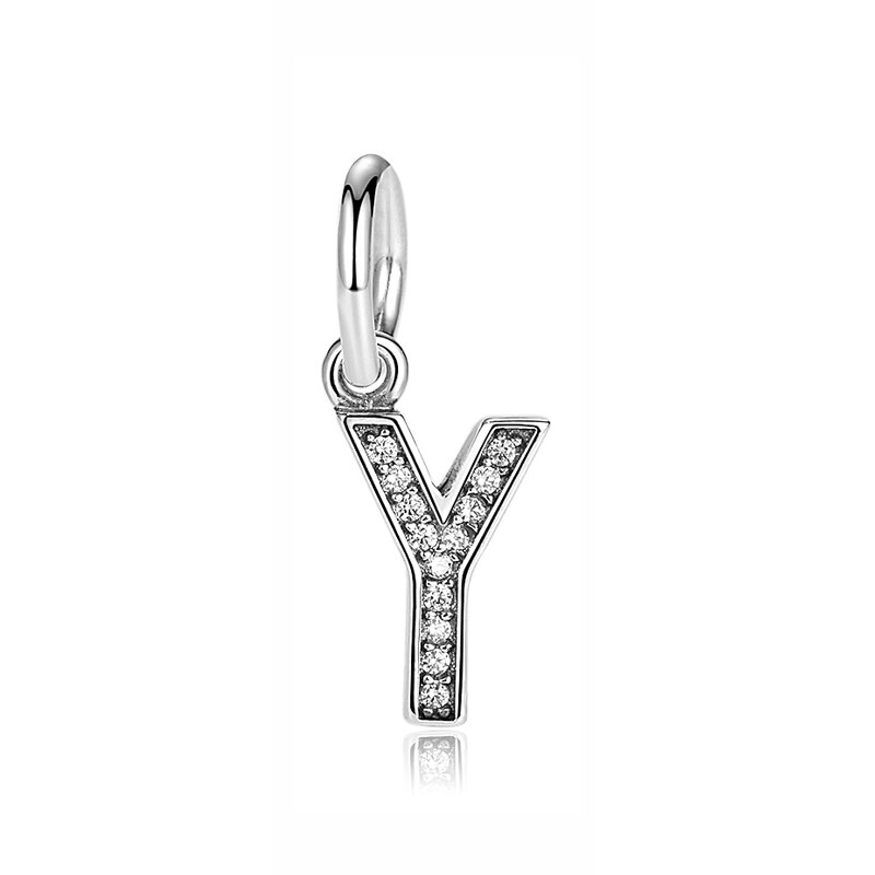 Original 100% de Plata de Ley 925 del encanto del grano de A-Z cartas colgante encantos alfabeto pulseras de las mujeres la fabricación de la joyería DIY: Y