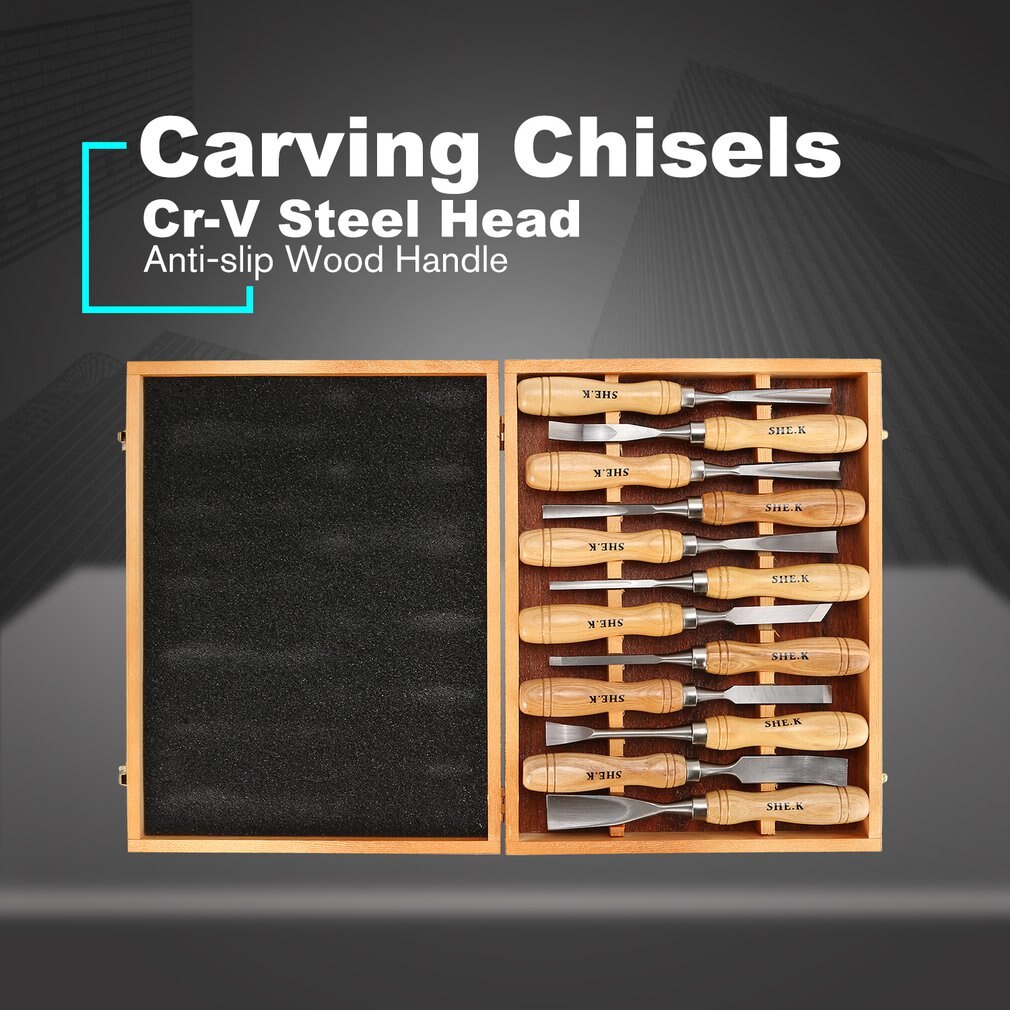 SHE.K 12PCS Wood Carving Chisel Set Sharp Woodworking Hand Knife Tools Gouges Steel DIY Woodcut Working