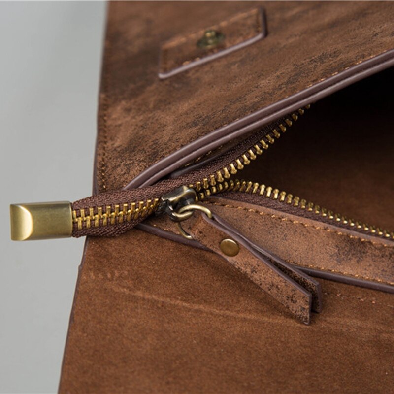 Men's Business Briefcase - Faux Leather Laptop Bag - Single Handle - Hasp Closure - 13.78" W x 10.63" H
