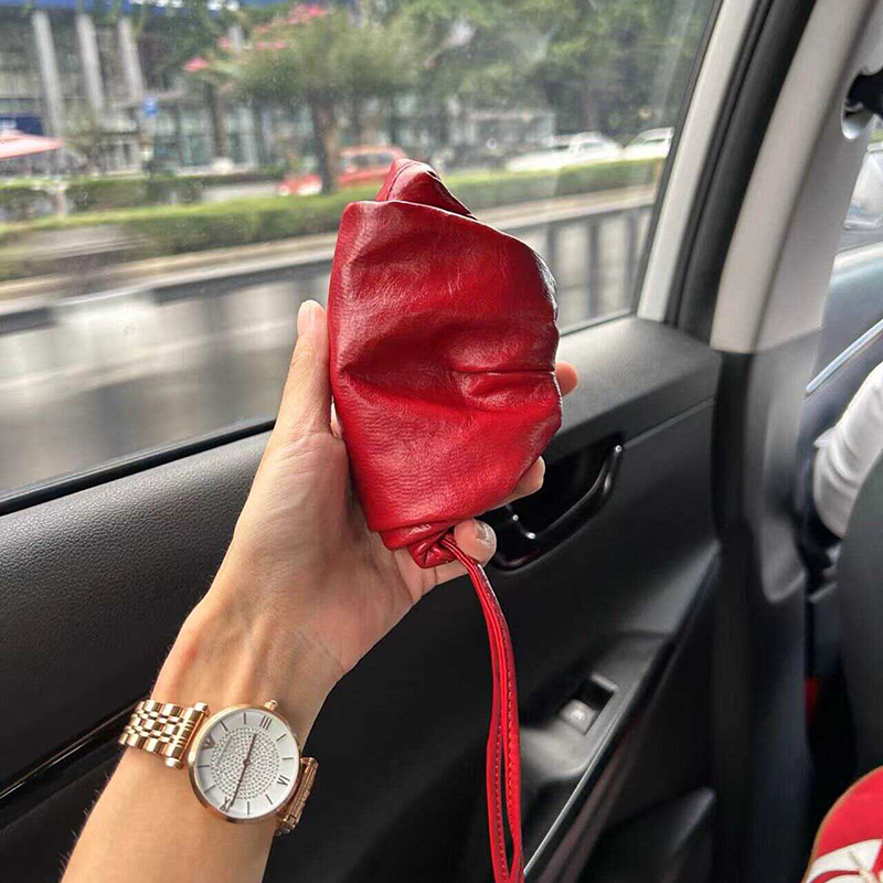 Schaffell Neckholder Dekoration Wolke Tasche 2025, neue Nische Lippenstift Paket Mini echtes Leder Kopfhörer Münze Brieftasche