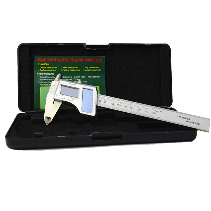 0-150MM Stainless Steel 6 inch Pachymeter Solar Power Digital Vernier Calipers Energy Digital pachometer Gauge Measuring Tools: stainless steel