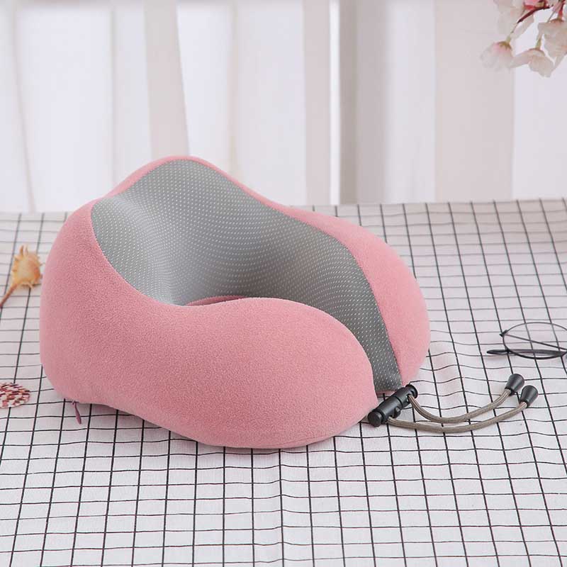 Almohada con relleno de espuma viscoelástica para el cuello, cojín magnético en forma de U para viajes, oficina, almuerzo, Coche: Pink