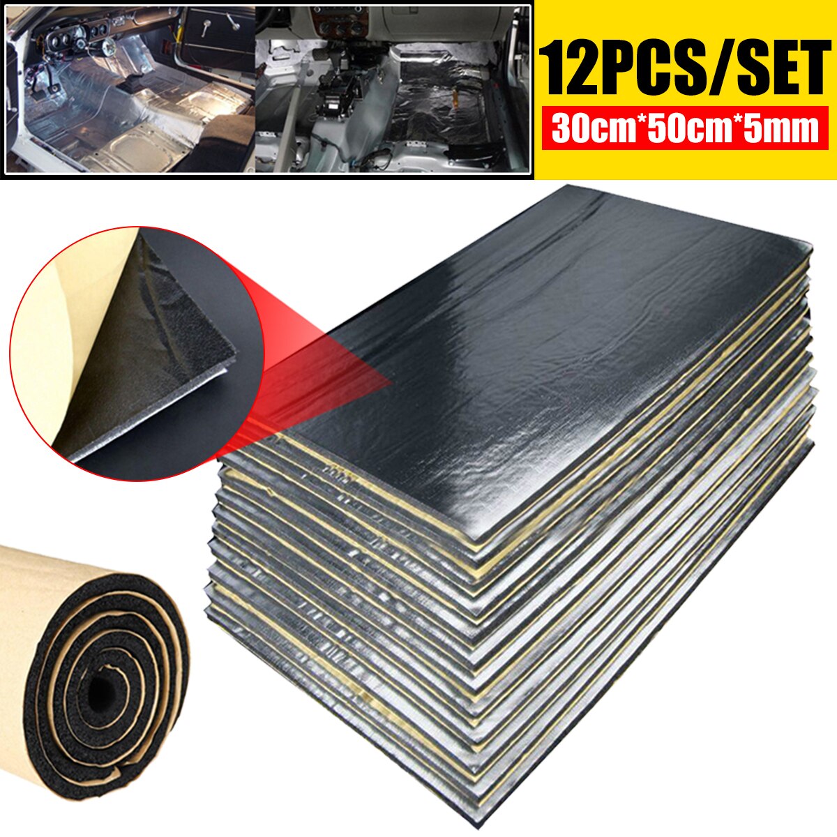 12 kpl 30cm x 50cm 5mm auton äänieristys vaimennus paranneltu auto kuorma-auto melunvaimennus äänieristys puuvilla lämpö umpisoluvaahto