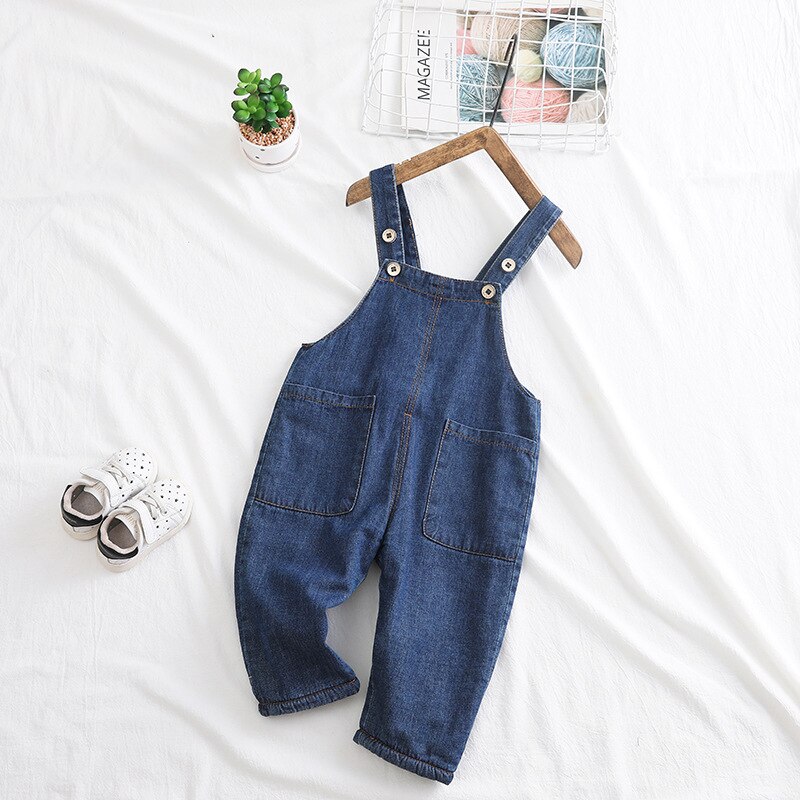 80-100cm winter boys thick warm fleece inside overall 1pc boys romper kids winter romper