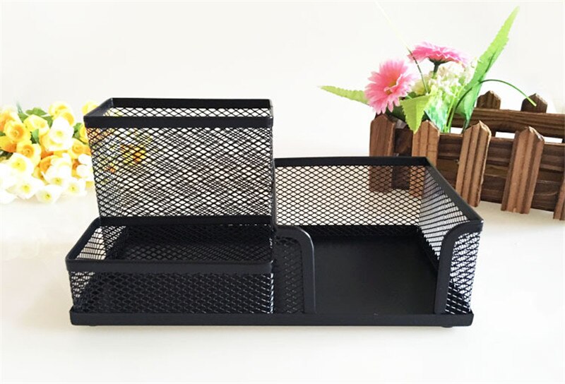 Combination Pen Holder Card Case Mesh Desk Organizer Office Supplies Caddy Organizer Storage Box Black Office Accessories: Default Title