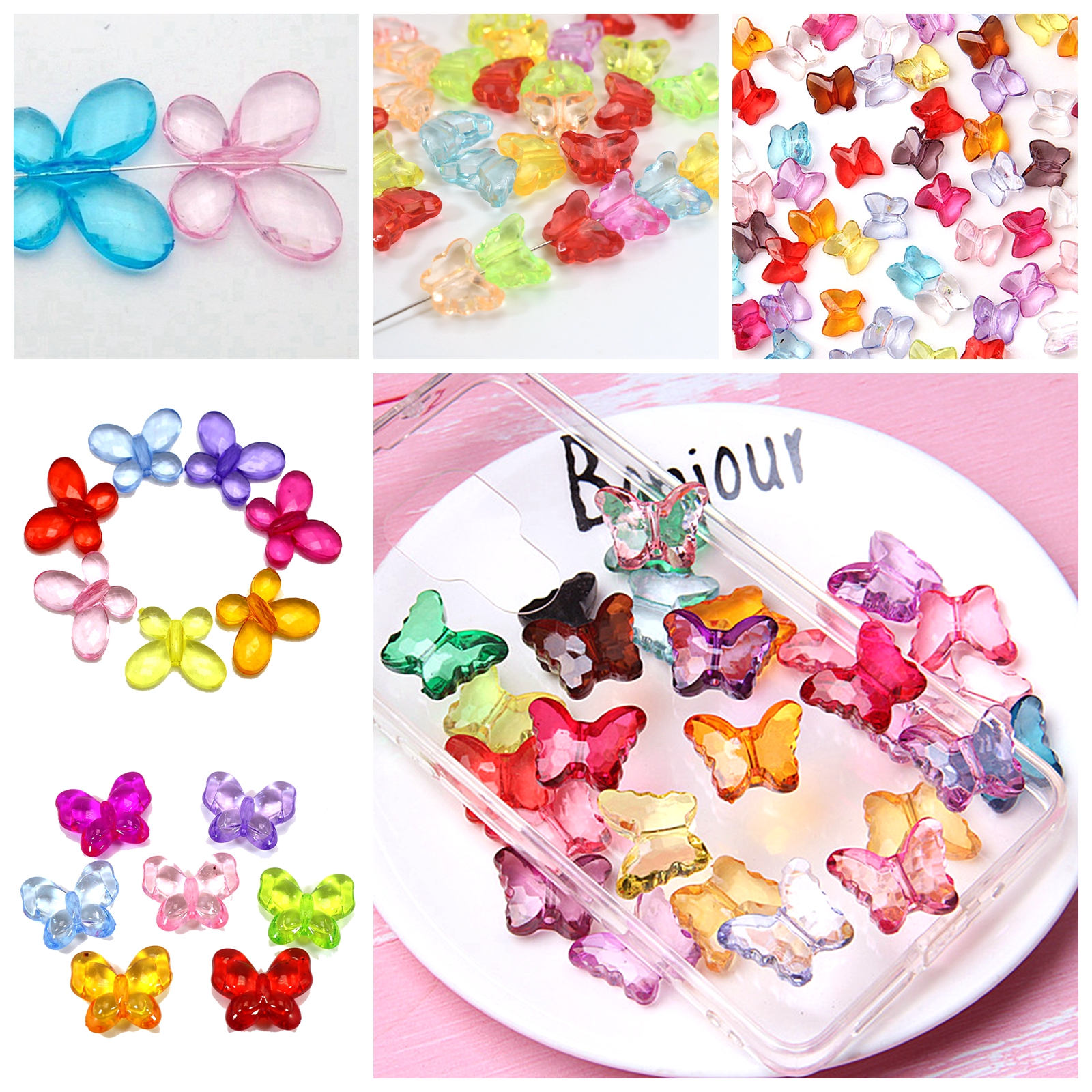 Craft Diy Gemengde Kleur Transparant Acryl Charm Kralen Diverse Vlinder Vorm