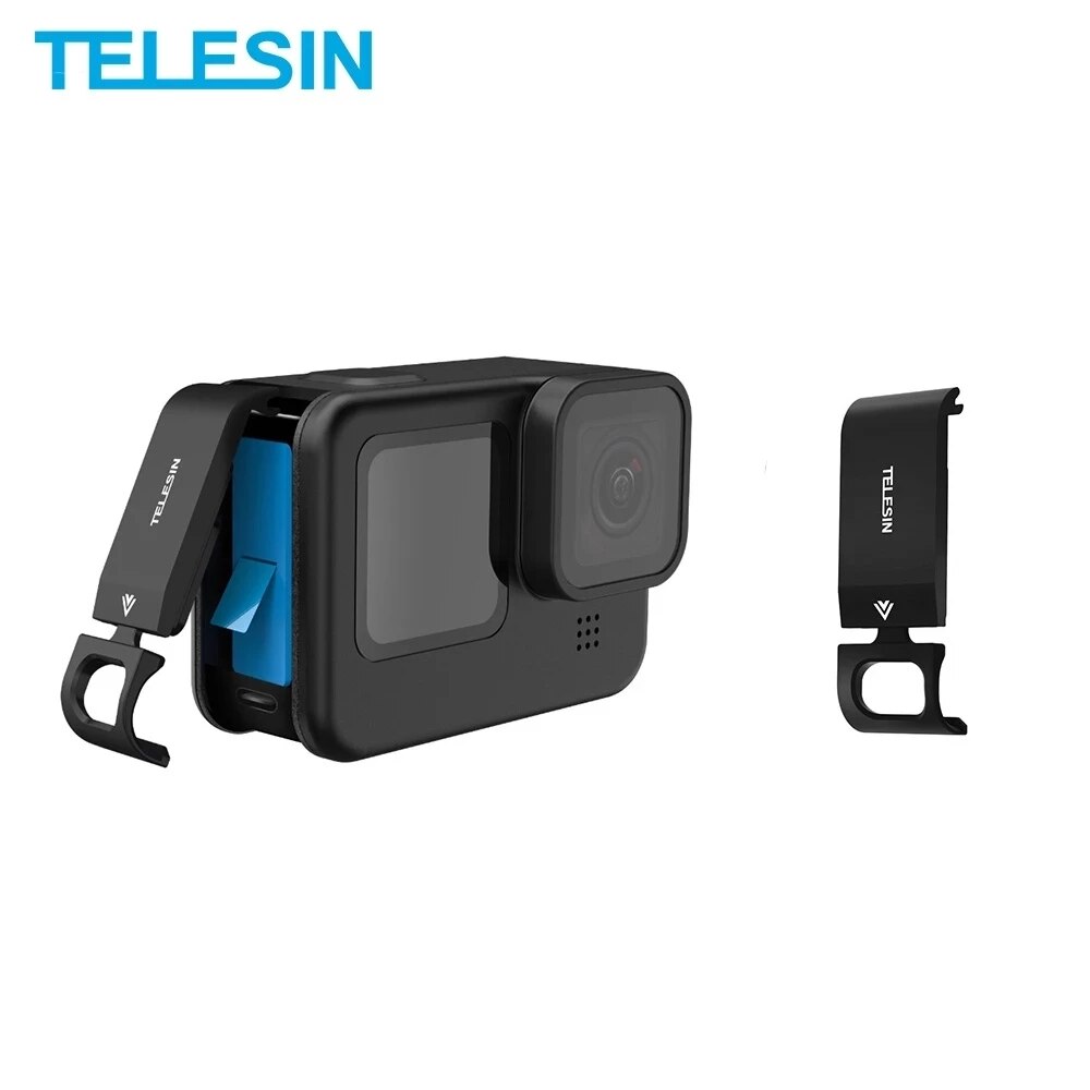 TELESIN-Tapa lateral de batería para GoPro9 Gopro10, aleación de aluminio, fácil de quitar, tipo C, puerto de cubierta de carga para GoPro Hero 9 10