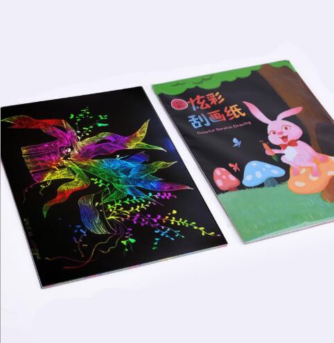 10 stk/sæt 16k/32k skrabe kunst papir magisk maleri legetøj med træpind til børn pædagogisk legetøj farverige tegneværktøjer