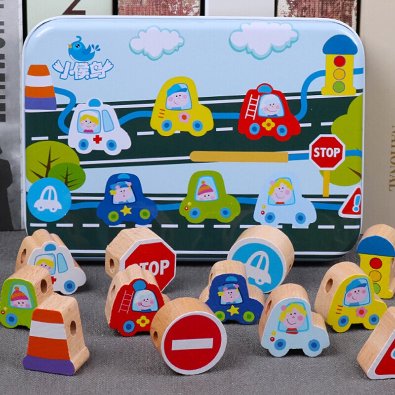 Wooden Trafic Ocean Block Stringing Beaded Toys Fo... – Vicedeal