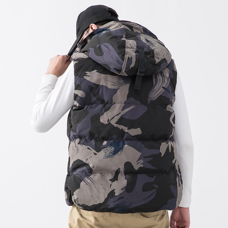 Hommes Gilet camouflage Gilet hiver coton rembourré sans manches veste bouffante manteaux Outwear hommes épaissir Gilet 4XL