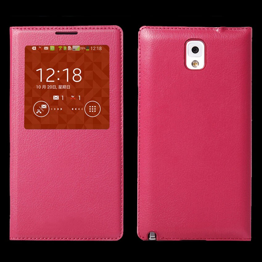 Flip Cover Leather Phone Case For Samsung Galaxy Note 3 Galaxi Not Note3 SM N900 N9000 N9005 S SM-N900 SM-N9005 Smart View Chip