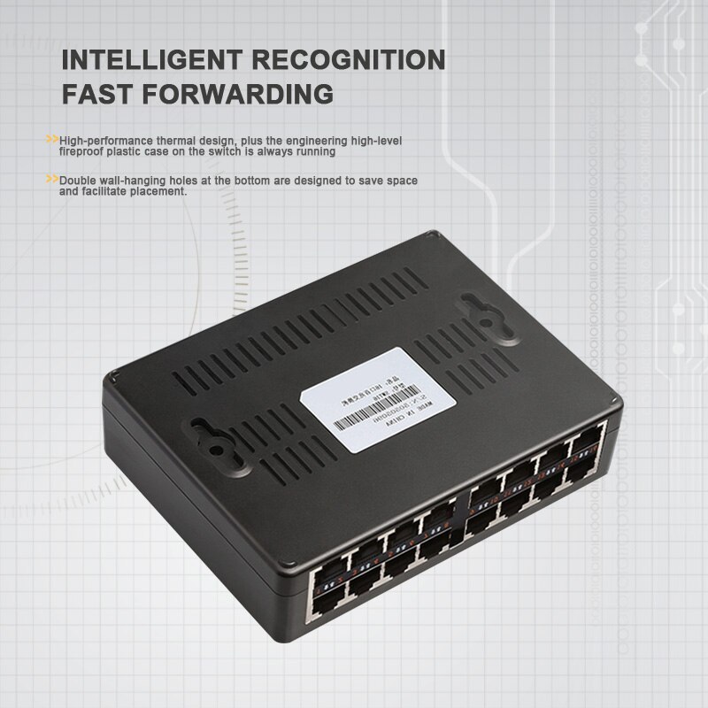 16- poorts netwerkswitch, snel ethernetnetwerk lan,  rj45 vlan smart switcher, 10/100 mbps hub voor desktop-pc met eu/vs-adapter