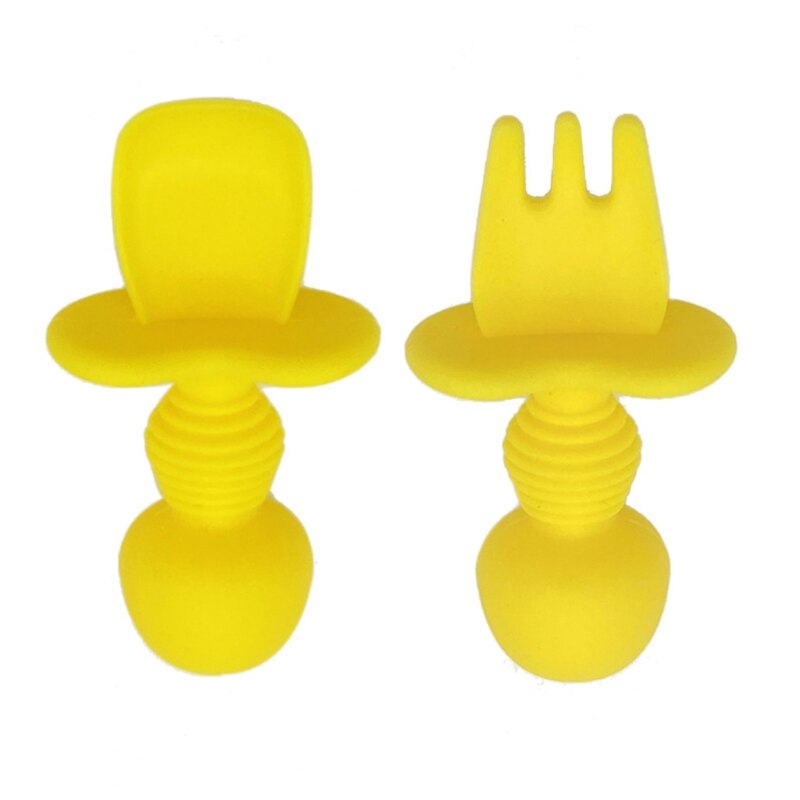 Kinderservies babyservies set siliconen vork lepel set voedingsbakjes bpa-vrij: Geel