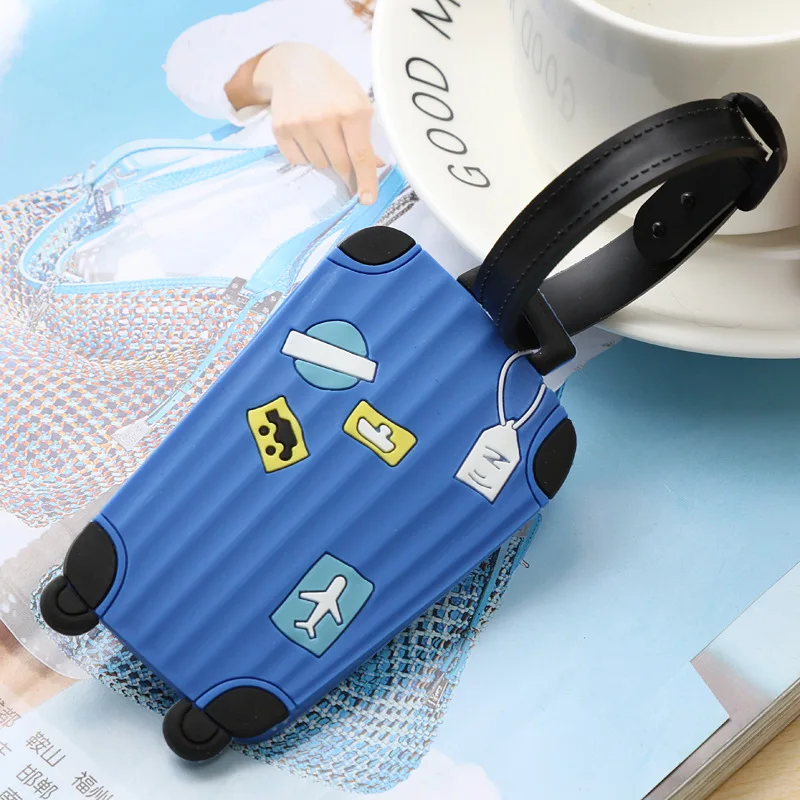 Vrouwen Mannen Label Koffer Tags ID Adres Houder Bagage Boarding Reisaccessoires Creatieve Vliegtuigen PU Lederen Bagagelabels: LIGHT BLUE