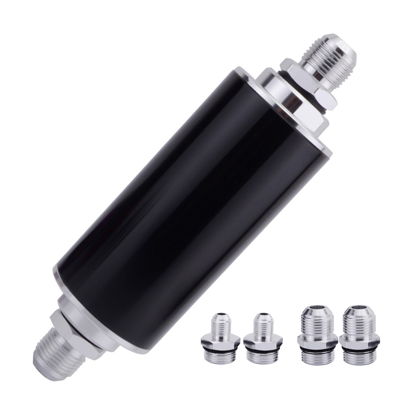 evil energy 100Micron Steel Element Fuel Oil Filter High Flow Billet Aluminum Inline Fuel Petrol Filter AN10 AN8 AN6 Fitting: Silver