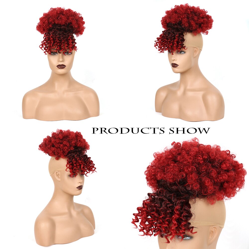 AZQUEEN Curly High Puff Ponytail Synthetic Hair Extensions African American Hair Ponytail With Bangs Short Wrap Clip On