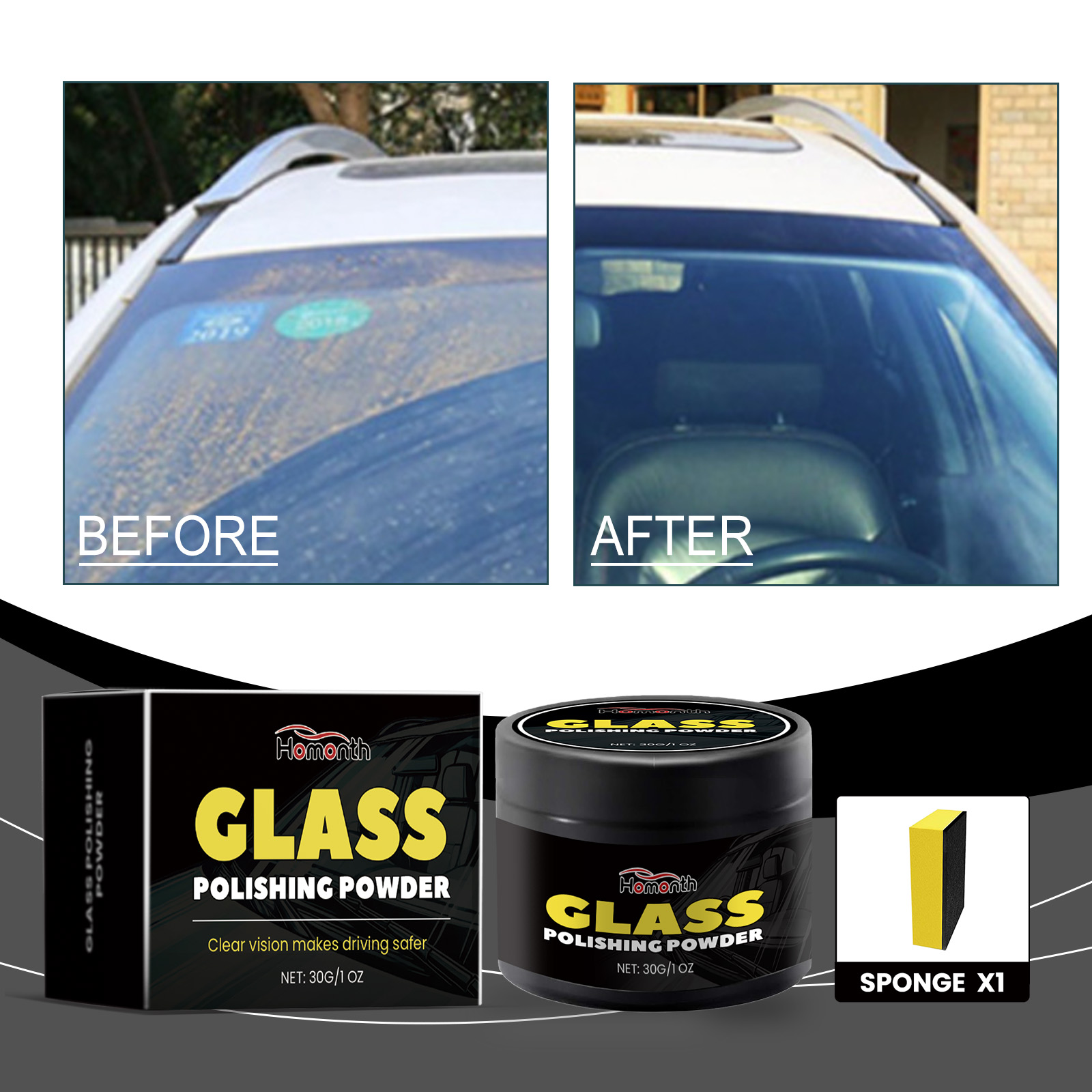 Homonth car glass polishing powder, car windshield oil film polishing cleaning car glass cleaning powder