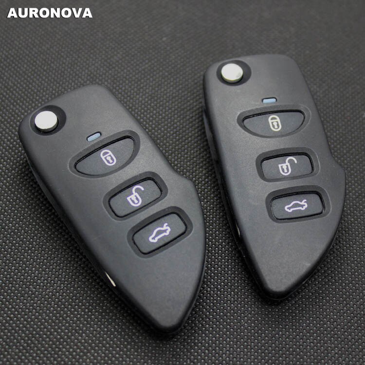 Auriova-carcasa de llave plegable para Kia Carens, funda para mando a distancia del coche, 3 botones, nueva actualización