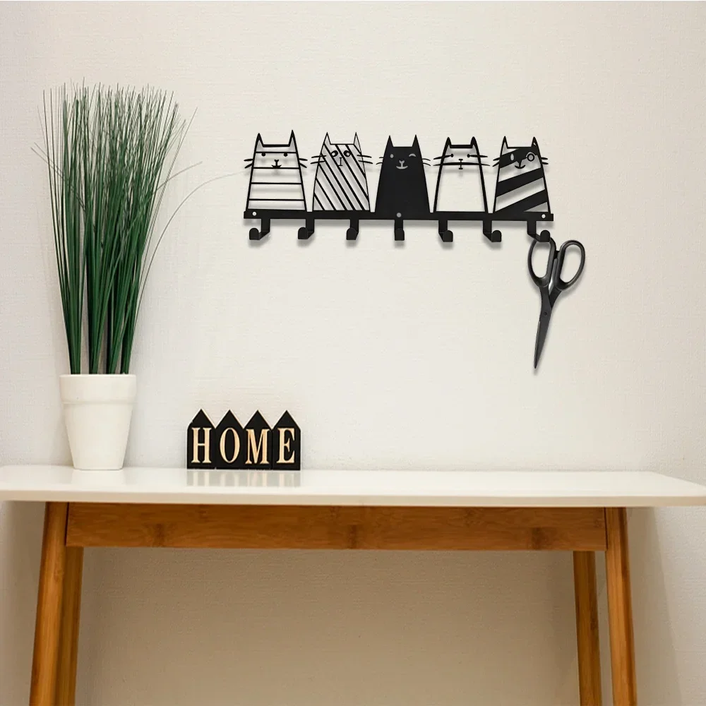 Leuke kat decoratieve haak, 7-haken sleutelhaakrek, moderne kapstok, kat decor wandgemonteerde kapstok kleerhanger sleutelhouder